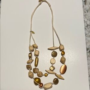 Gold and Cream Asymmetrical Beaded Necklace
